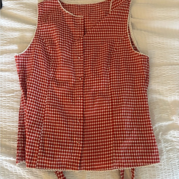 Tops - Sleeveless Red Gingham Button-Front Top